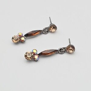 Vintage SNK Earrings Bronze Dangle Brown Iridescent Crystals FREE $HIPPING!!